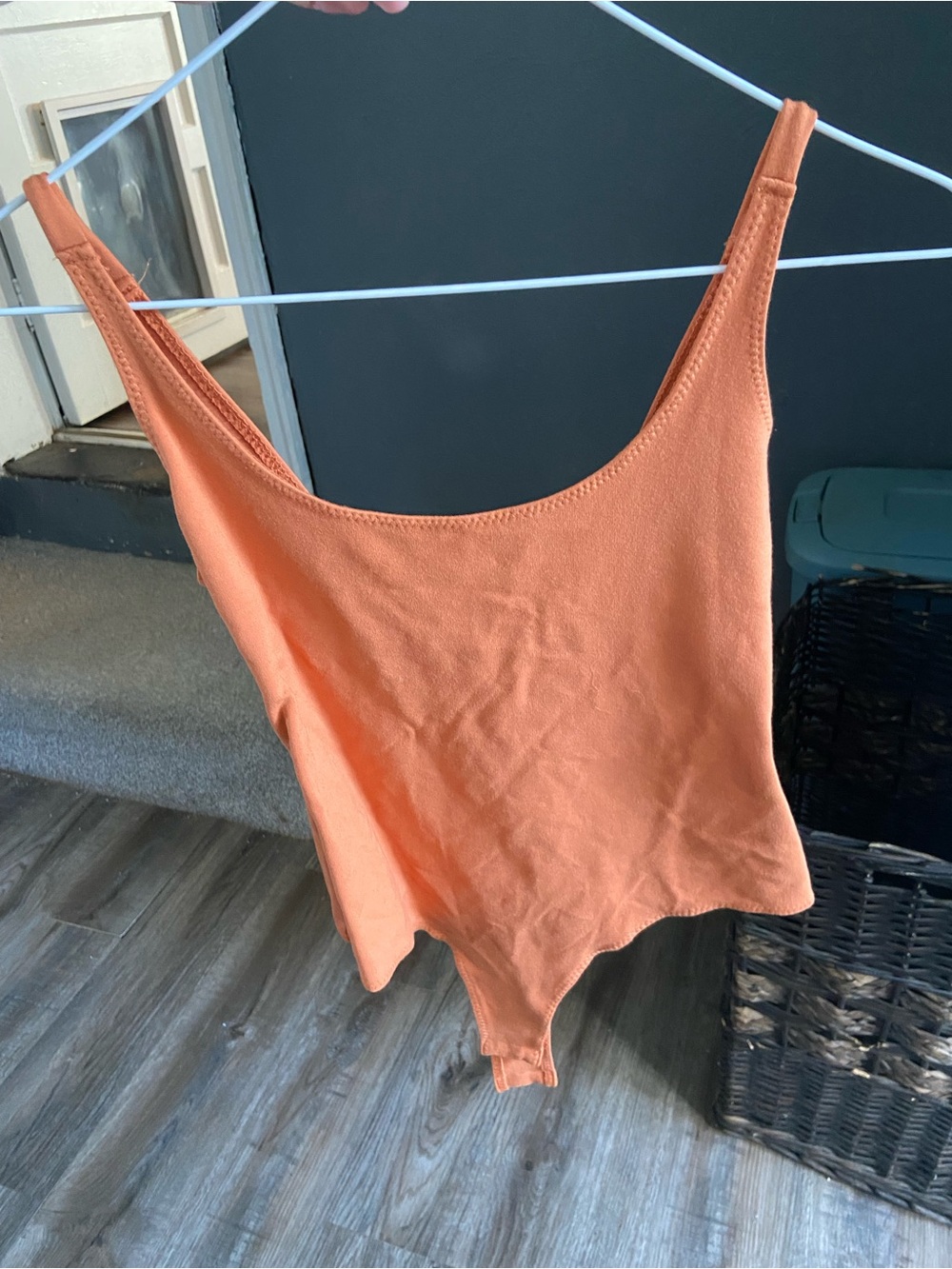 Shinestar Orange Scoop Neck Ribbed Bodysuit
